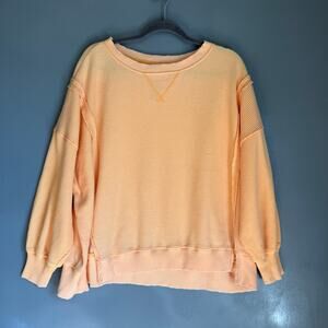 AMERICAN EAGLE Women's XS OVERSIZED Yellow Orange Waffle Knit Pullover Shirt